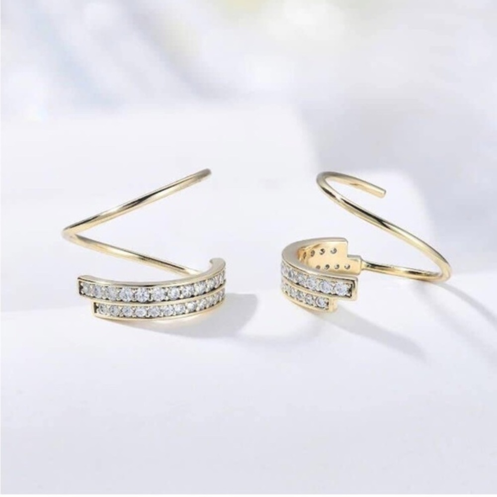 GOLD 14k Gold Plated Spiral Cubic Zirconia Earrings